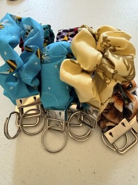 Elastic Fabric Scrunchie Keychain with Metal Ring - Blue & Yellow 8 For 25